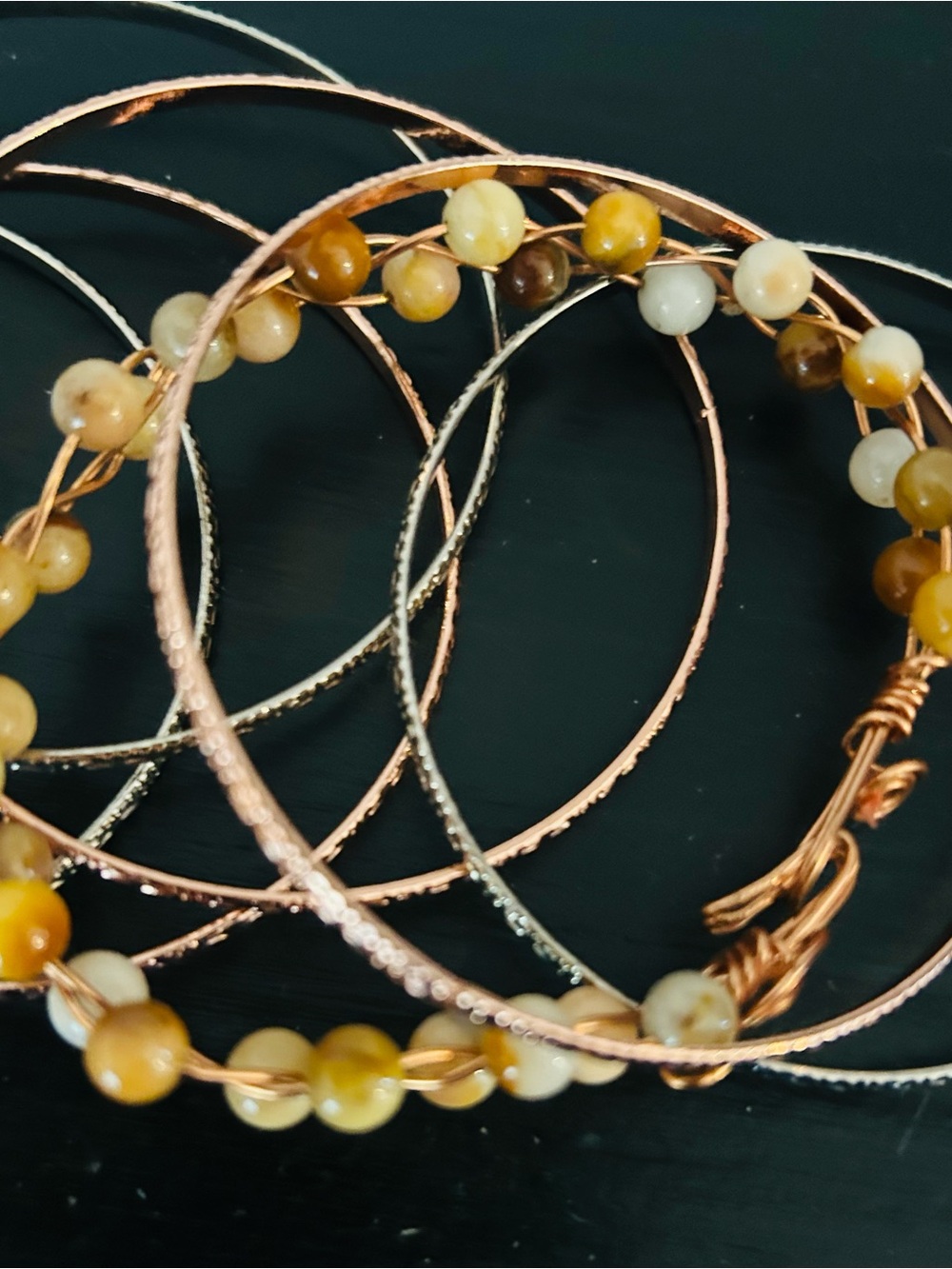 Yellow Agate Beaded Bangle Set - Unbranded